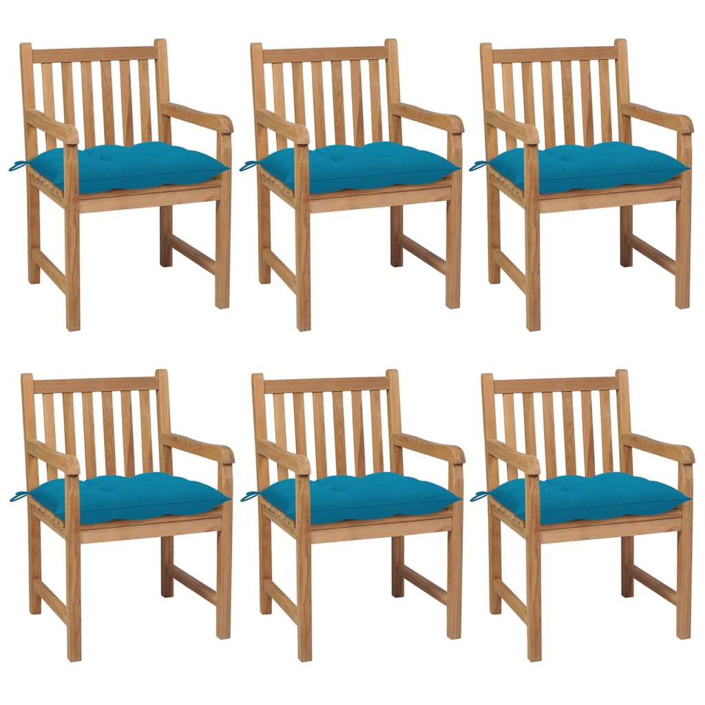 Tuinstoelen 6 st met lichtblauwe kussens massief teakhout is nu te koop bij PeponiXL, paradijselijk wonen!