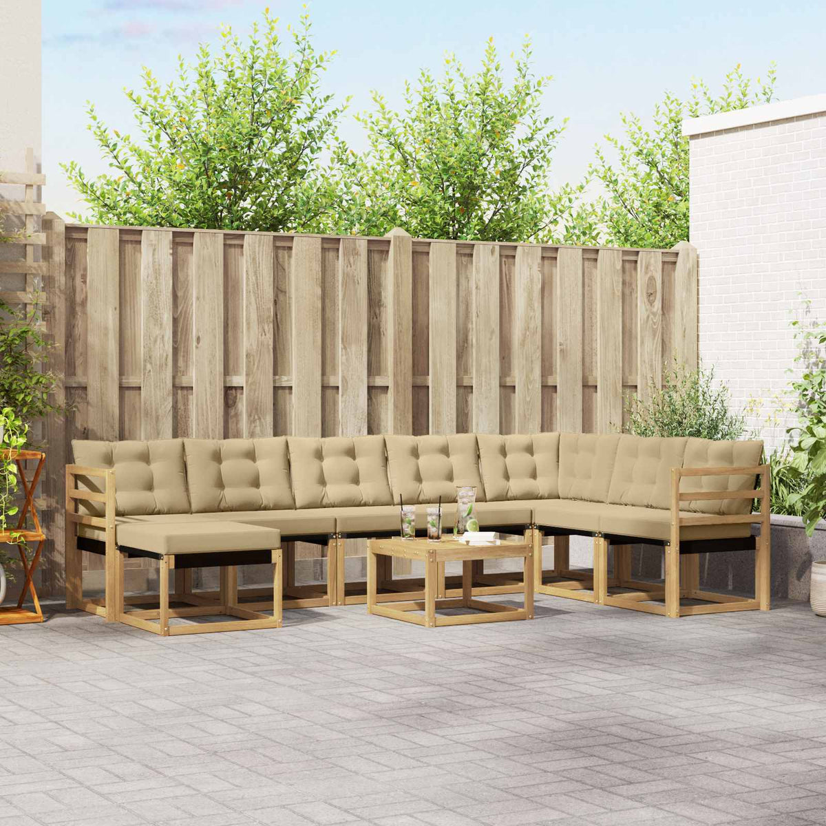 Buiten bankenset met kussen 9 pcs Wit en Beige is nu te koop bij PeponiXL, paradijselijk wonen!