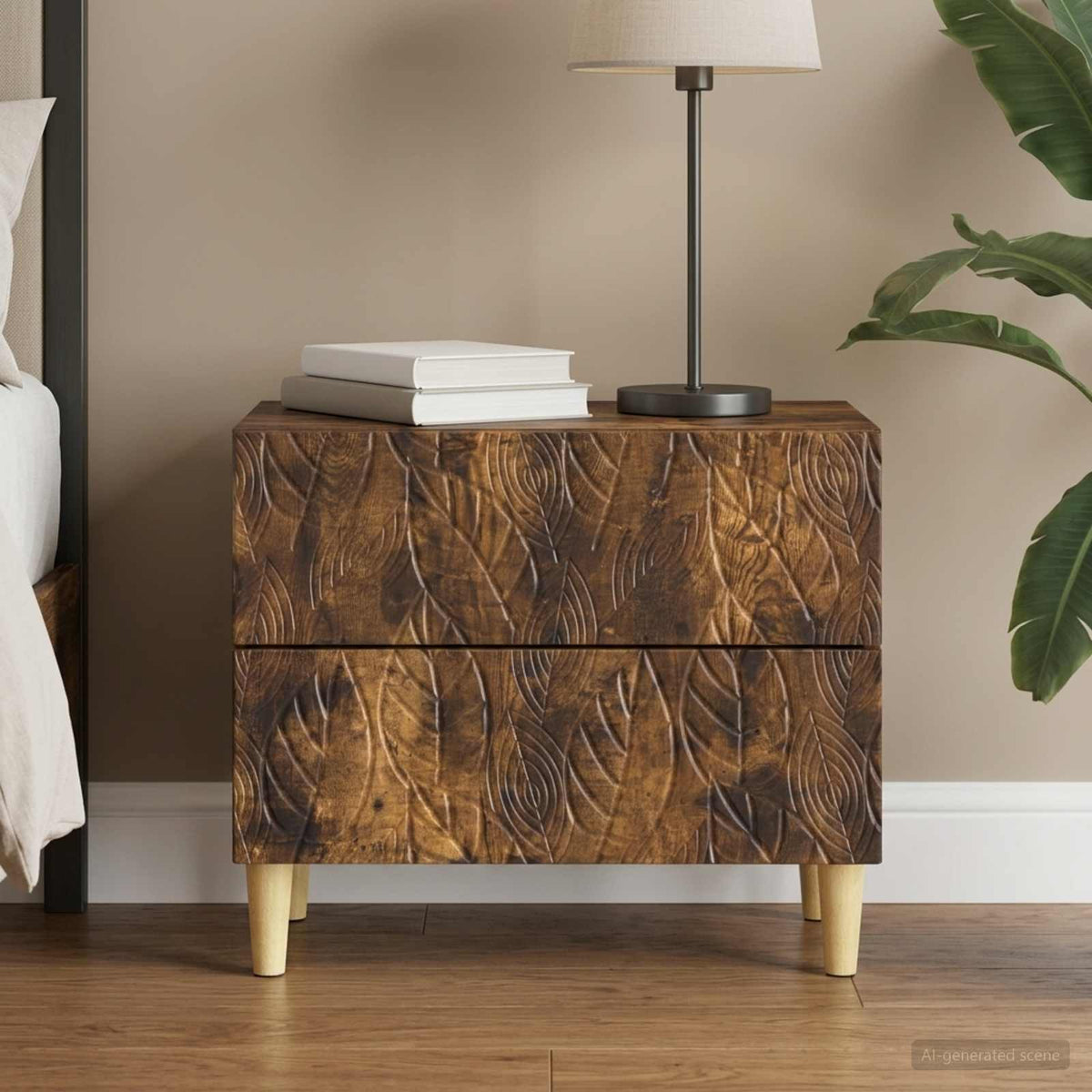 Nachtkastje Gerookt eiken 62 x 34,5 x 48 cm Bewerkt hout is nu te koop bij PeponiXL, paradijselijk wonen!