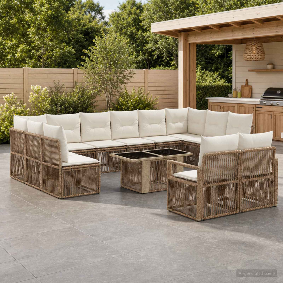 Tuinbankenset 13 st Beige en Crème Wit poly rattan is nu te koop bij PeponiXL, paradijselijk wonen!