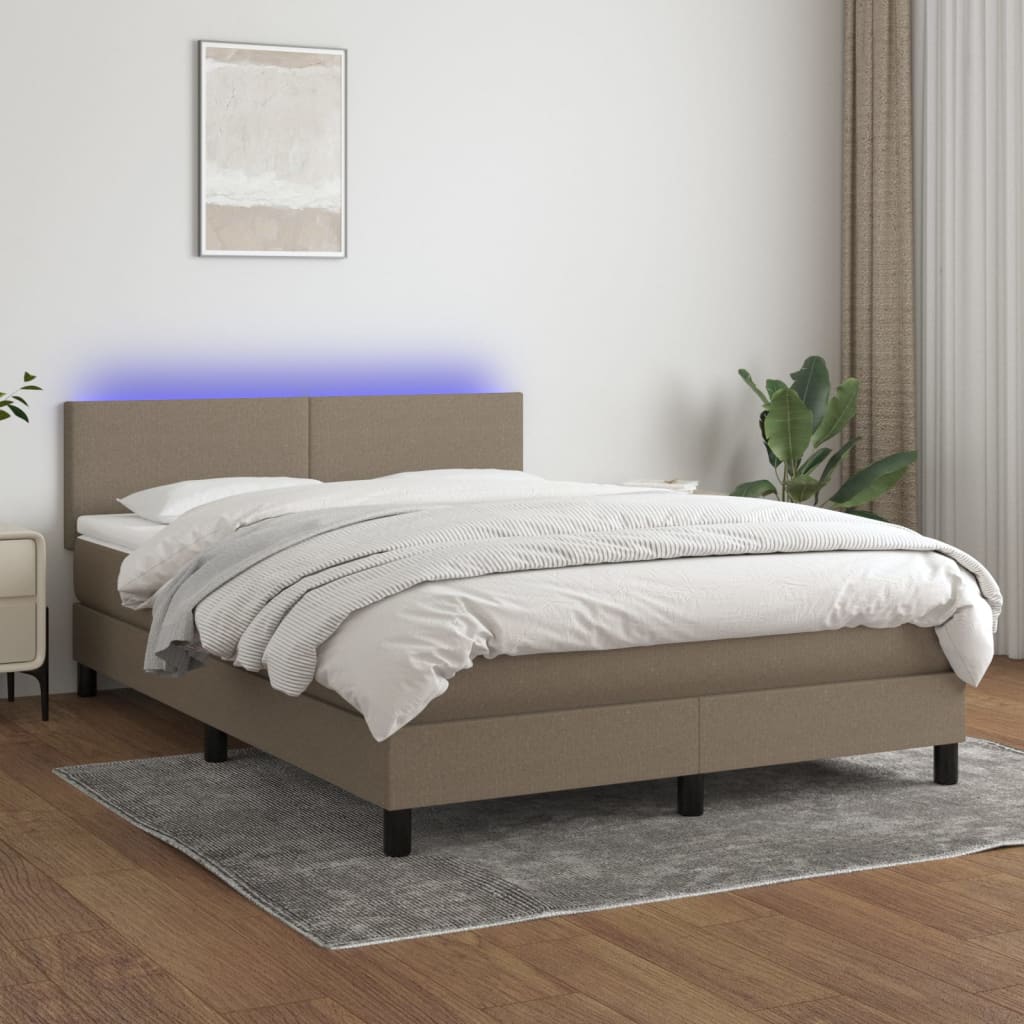 Boxspring met matras en LED stof taupe 140x200 cm is nu te koop bij PeponiXL, paradijselijk wonen!