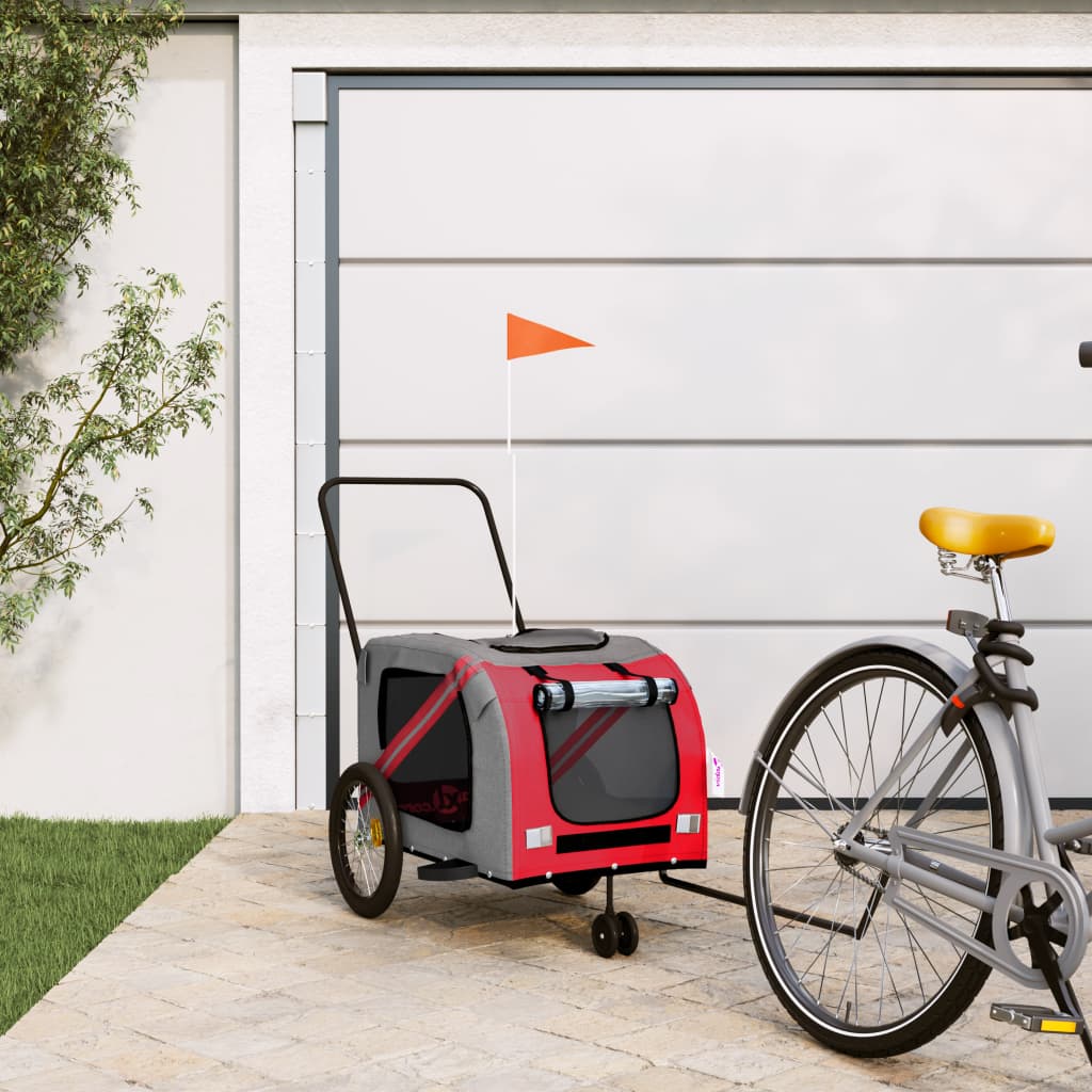 Hondenfietstrailer oxford stof en ijzer rood en grijs is nu te koop bij PeponiXL, paradijselijk wonen!