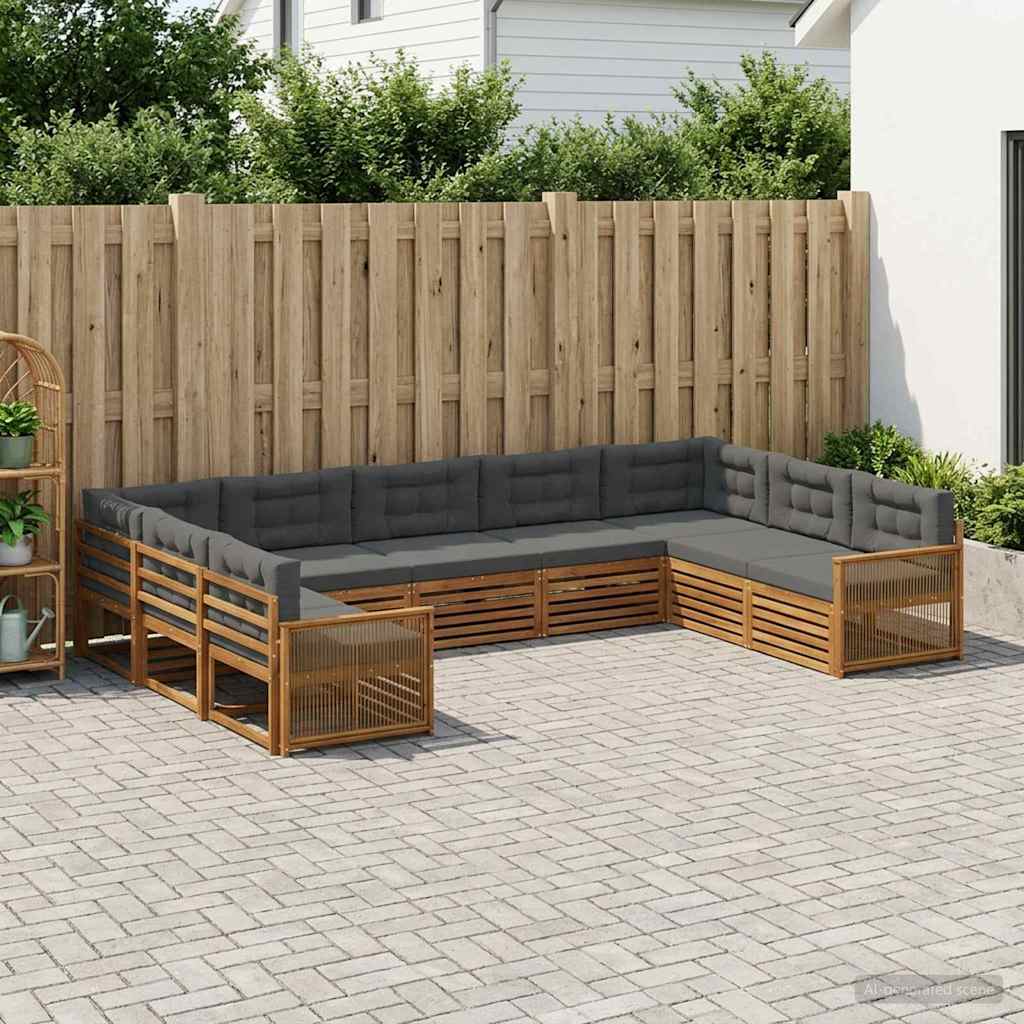 Buiten bankenset met kussen 9 pcs Natuurlijk en Antraciet is nu te koop bij PeponiXL, paradijselijk wonen!
