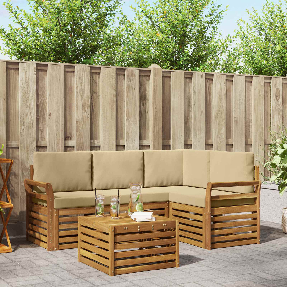 Buiten bankenset met kussen 5 pcs Natuurlijk en Beige is nu te koop bij PeponiXL, paradijselijk wonen!