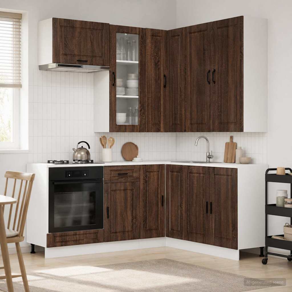 Keukenblok PORTO 8 pcs Bruin eiken Bewerkt hout is nu te koop bij PeponiXL, paradijselijk wonen!