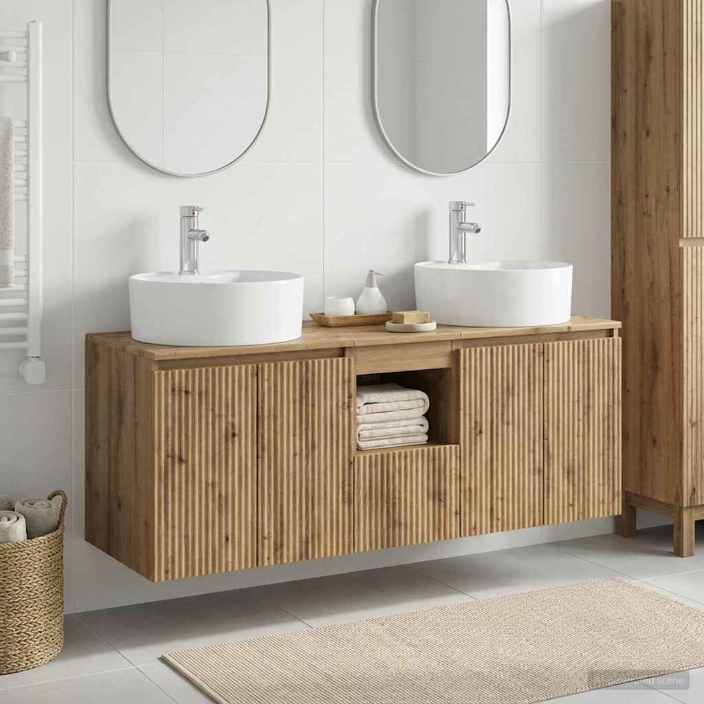 Badkamerkastenset 3 st Artisanaal eiken 49,5 x 44,5 x 65 cm is nu te koop bij PeponiXL, paradijselijk wonen!