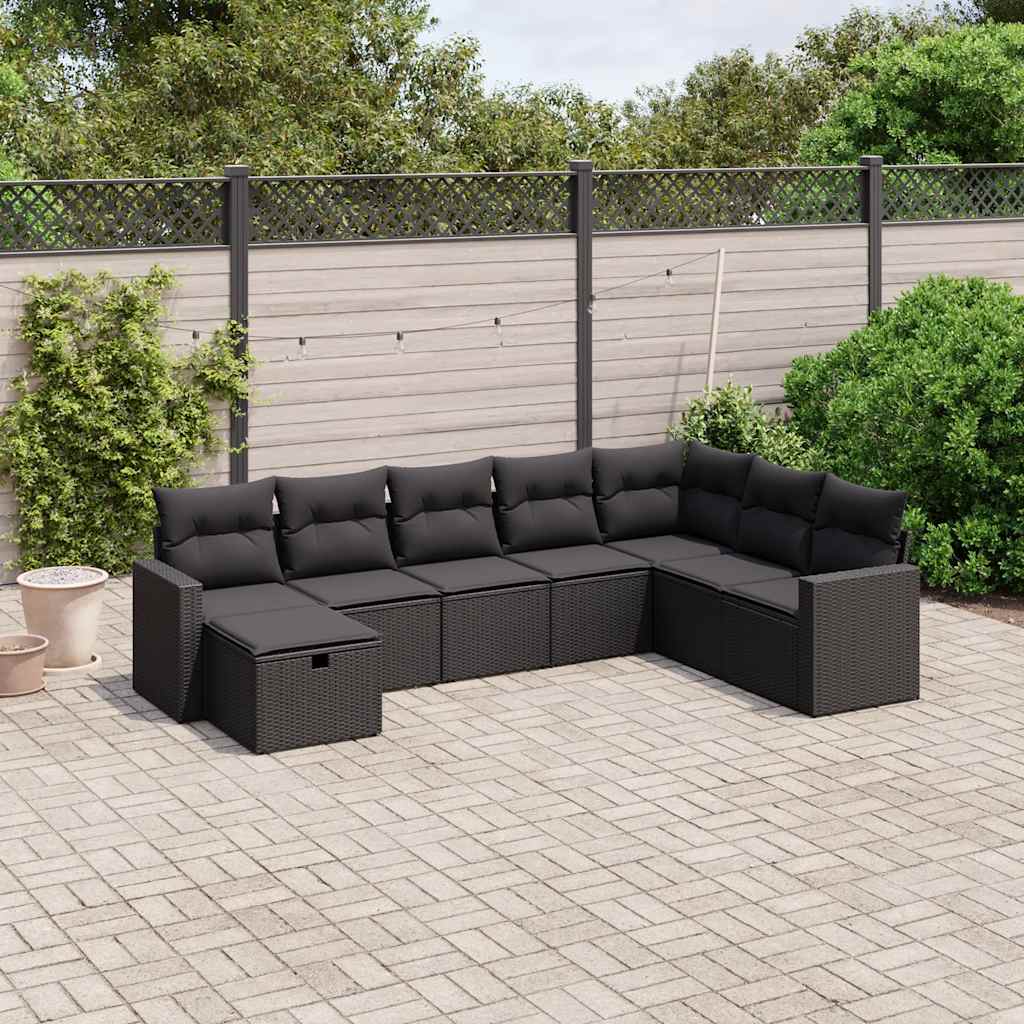 8-delige Loungeset met kussens poly rattan zwart is nu te koop bij PeponiXL, paradijselijk wonen!