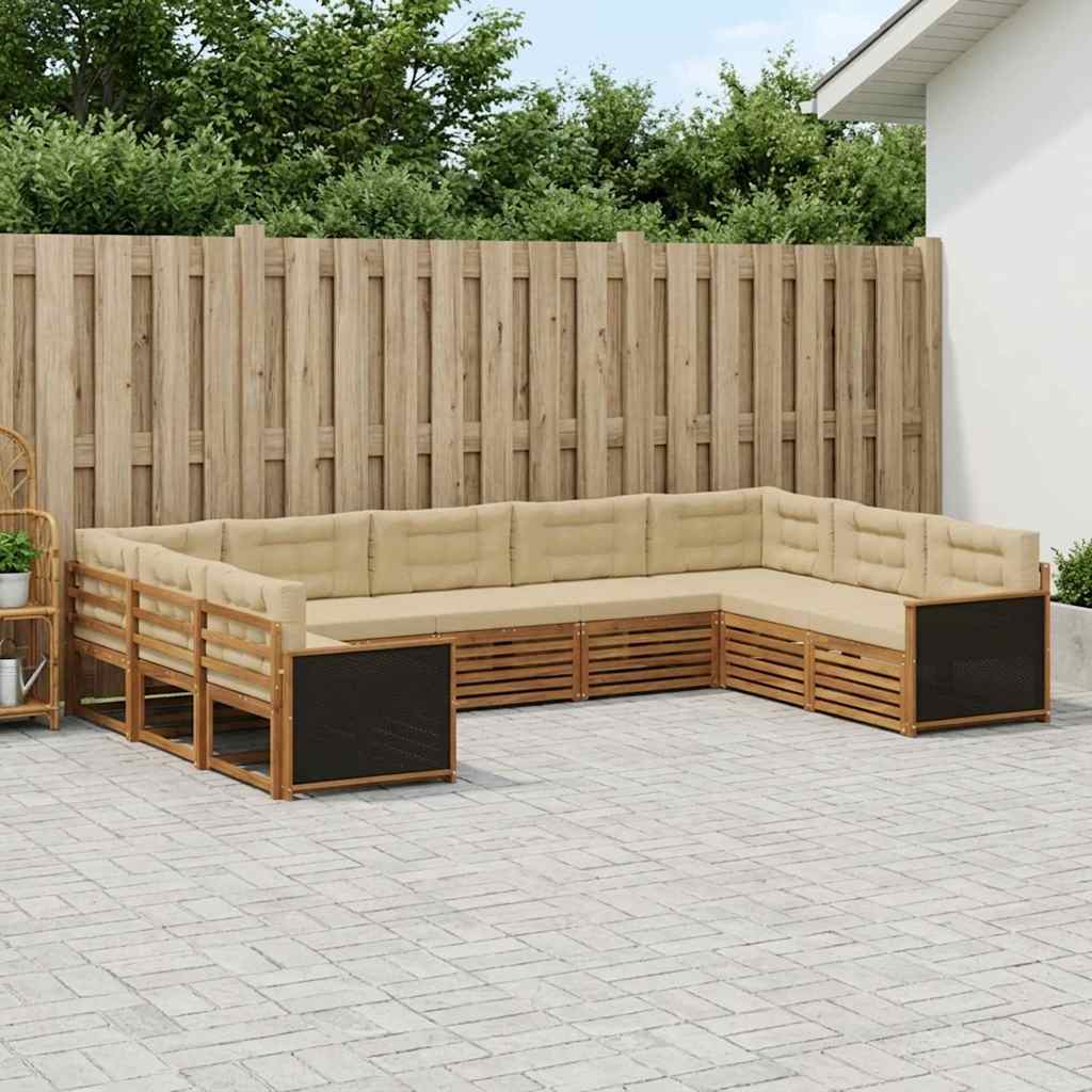Buiten bankenset 9 pcs Natuurlijk en Beige Massief Acaciahout is nu te koop bij PeponiXL, paradijselijk wonen!