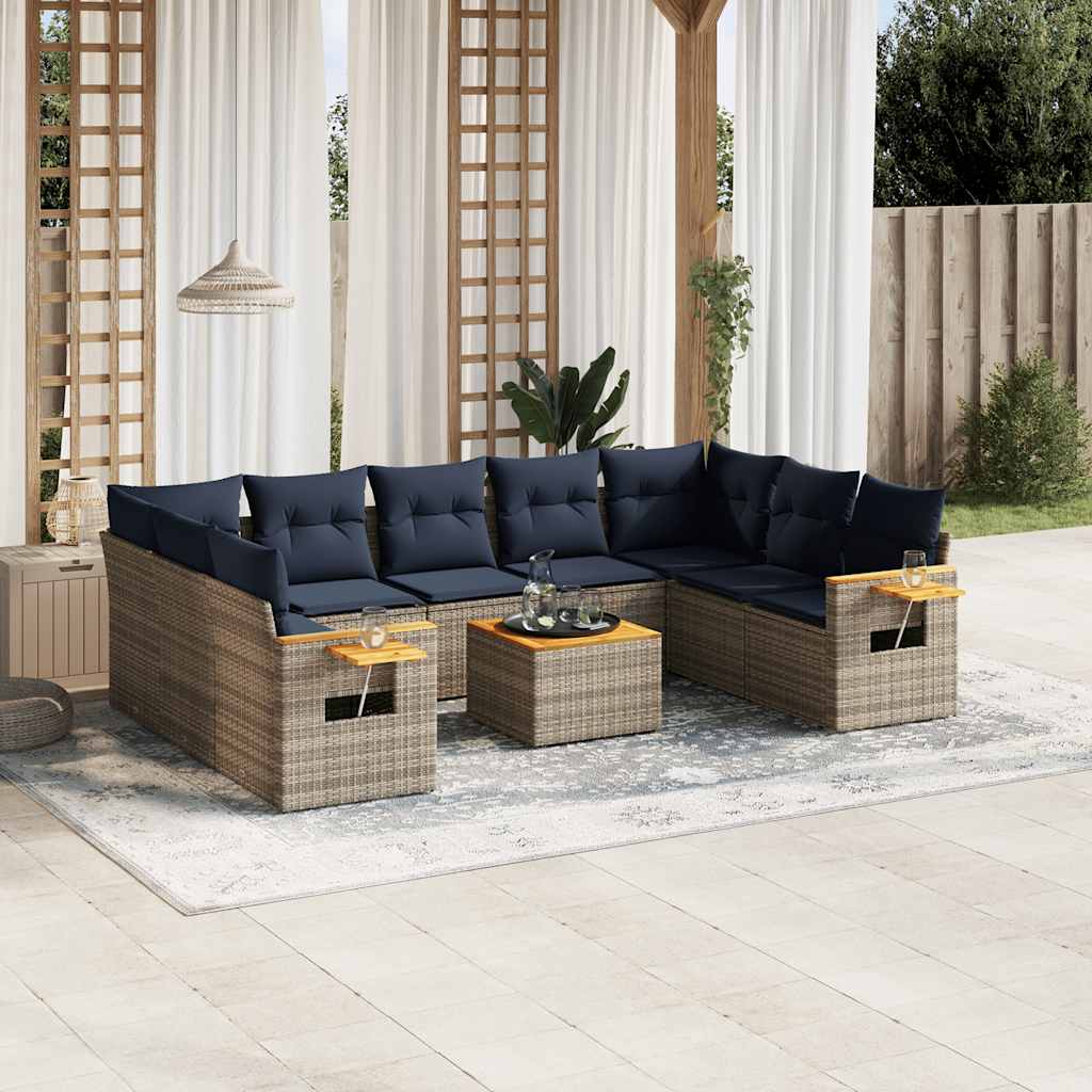 10-delige Loungeset met kussens poly rattan grijs is nu te koop bij PeponiXL, paradijselijk wonen!