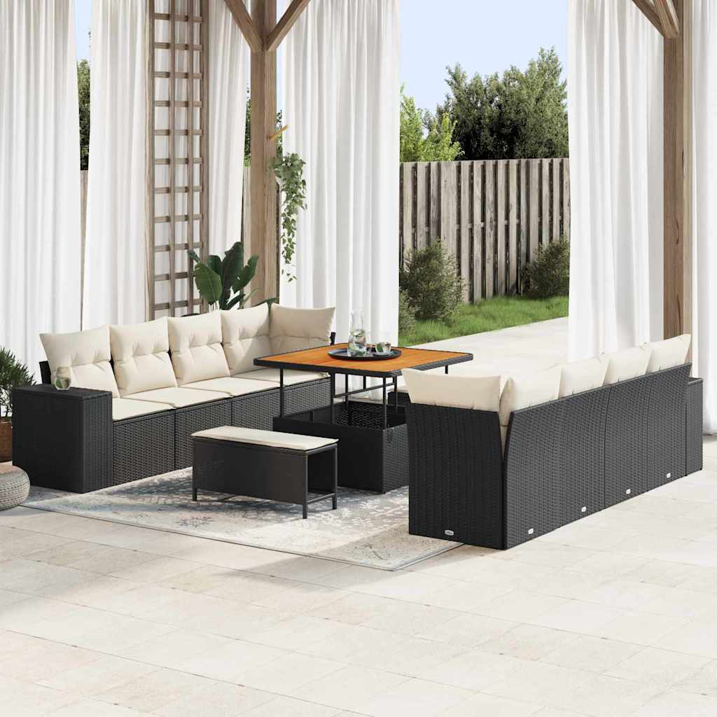 Tuin Sofa Set met kussen 11 pcs Zwart poly rattan is nu te koop bij PeponiXL, paradijselijk wonen!