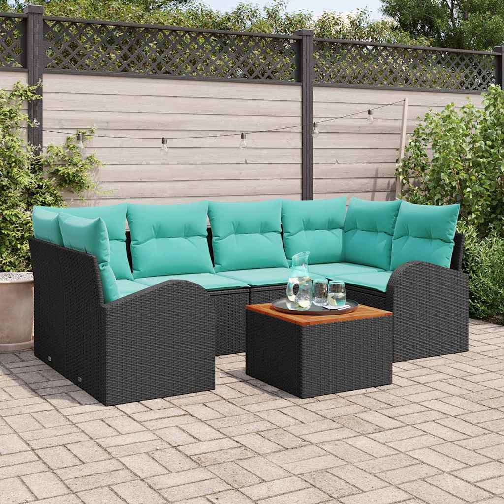 Tuinbankenset met opslag 7 pcs Zwart en Turquoise poly rattan is nu te koop bij PeponiXL, paradijselijk wonen!