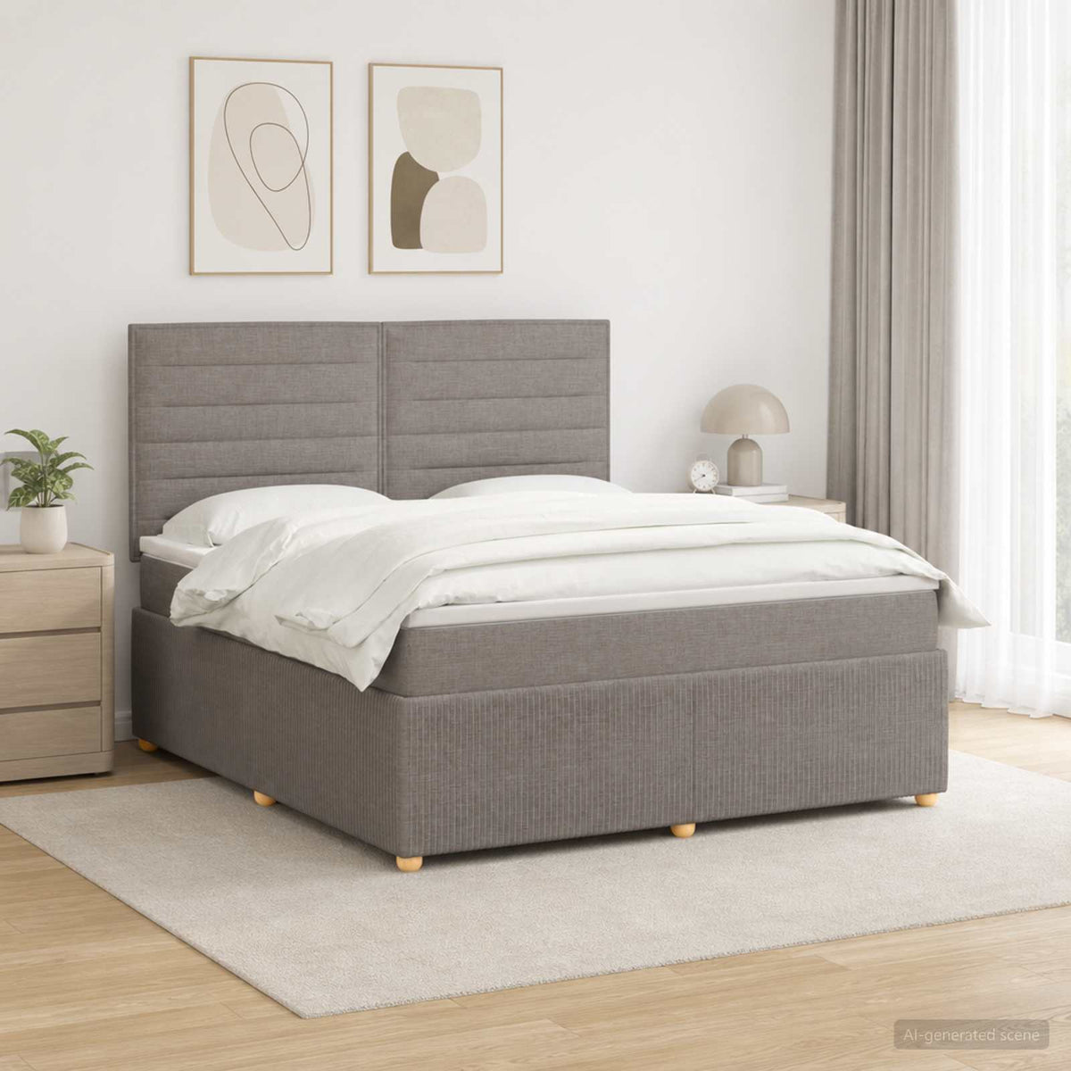 LED Boxspring Bed met Matras Taupe 140 x 200 cm Stof is nu te koop bij PeponiXL, paradijselijk wonen!