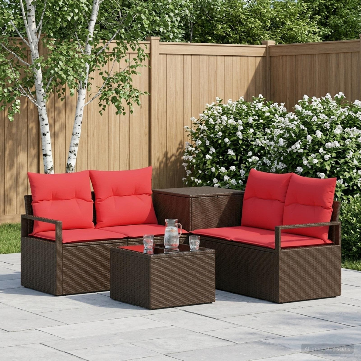 Bankstel 6 st Bruin en Rood Poly Rattan en Staal is nu te koop bij PeponiXL, paradijselijk wonen!