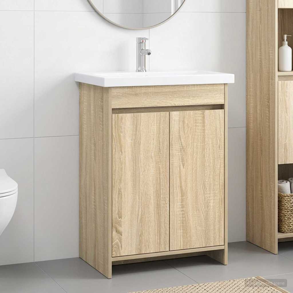 Badkamermeubelset Sonoma Eiken 61 x 40 x 84,5 cm Bewerkt hout is nu te koop bij PeponiXL, paradijselijk wonen!