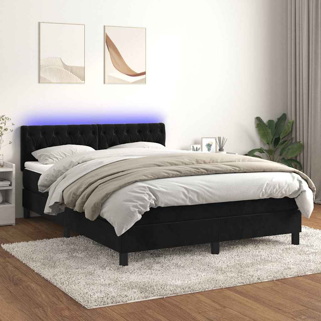 Boxspring met matras en LED fluweel zwart 140x200 cm is nu te koop bij PeponiXL, paradijselijk wonen!