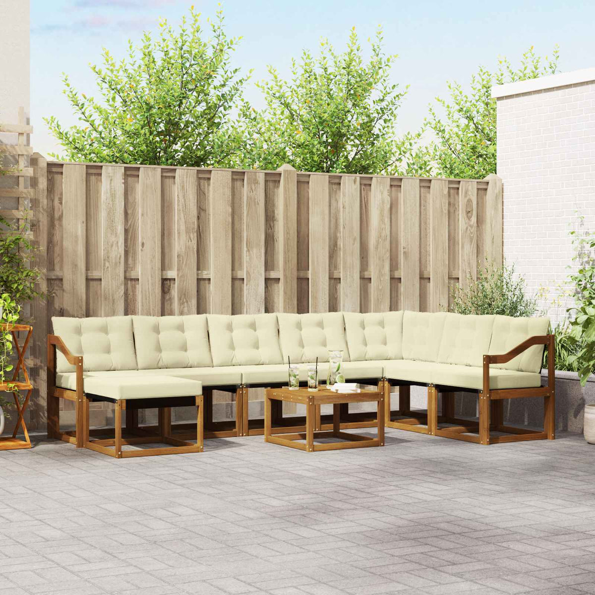 Buiten bankenset met kussen 9 pcs Natuurlijk en Crème is nu te koop bij PeponiXL, paradijselijk wonen!