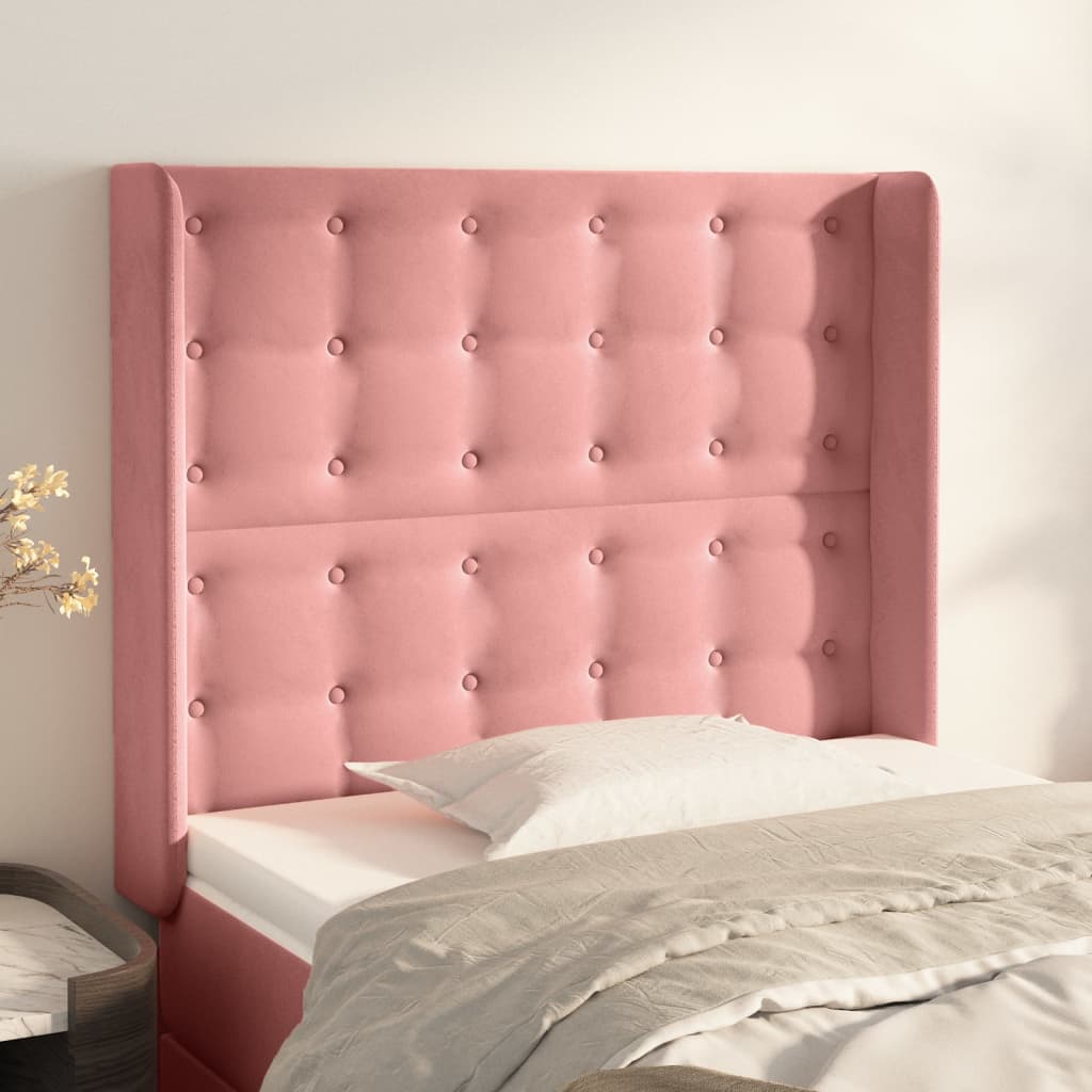 Hoofdbord met randen 93x16x118/128 cm fluweel roze is nu te koop bij PeponiXL, paradijselijk wonen!