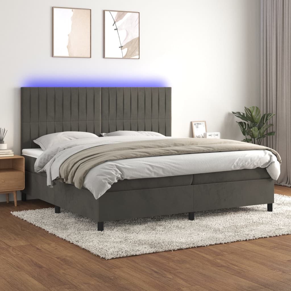 Boxspring met matras en LED fluweel donkergrijs 200x200 cm is nu te koop bij PeponiXL, paradijselijk wonen!