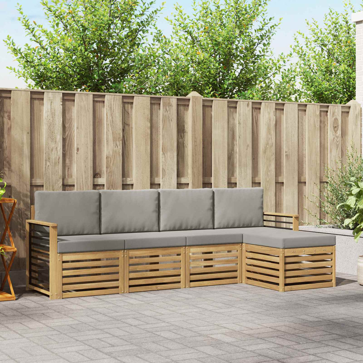 Buiten bankenset 5 pcs Wit en Lichtgrijs 249 x 122,5 x 73 cm is nu te koop bij PeponiXL, paradijselijk wonen!