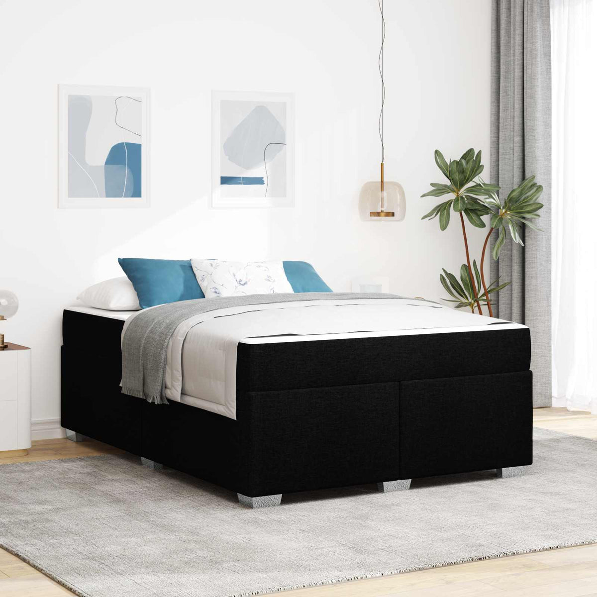 Bedframe met matras Zwart 160 x 200 cm Stof is nu te koop bij PeponiXL, paradijselijk wonen!