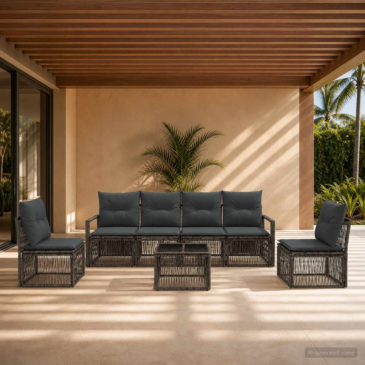 Tuinbankenset 7 pcs Grijs poly rattan is nu te koop bij PeponiXL, paradijselijk wonen!