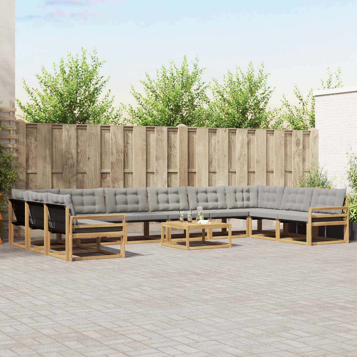 Buiten bankenset met kussen 11 pcs Wit en Lichtgrijs is nu te koop bij PeponiXL, paradijselijk wonen!