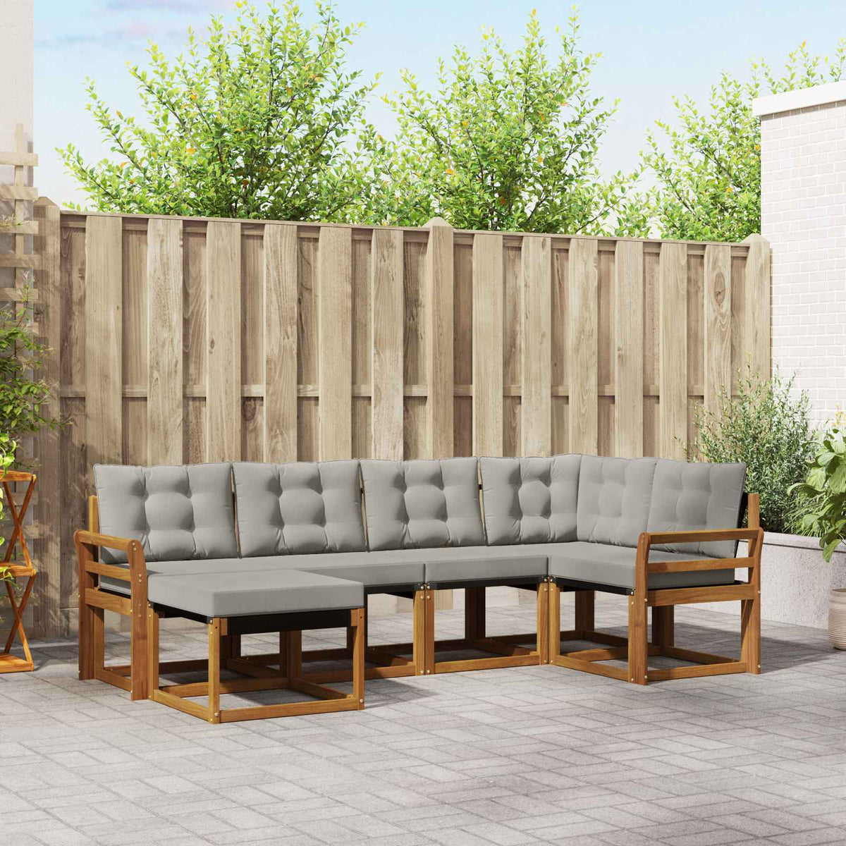 Buiten bankenset met kussen 6 pcs Natuurlijk en Lichtgrijs is nu te koop bij PeponiXL, paradijselijk wonen!