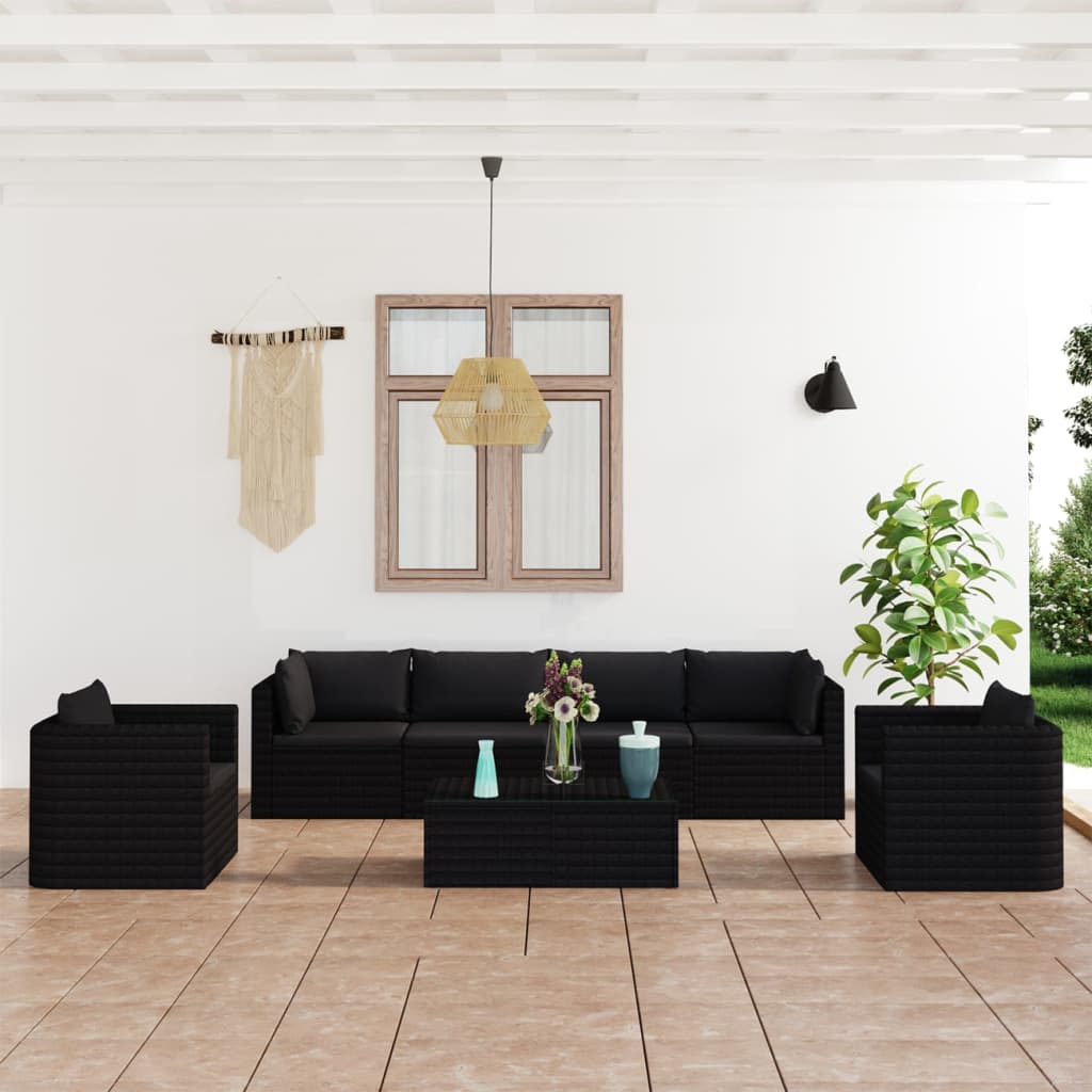 7-delige Loungeset met kussens poly rattan zwart is nu te koop bij PeponiXL, paradijselijk wonen!