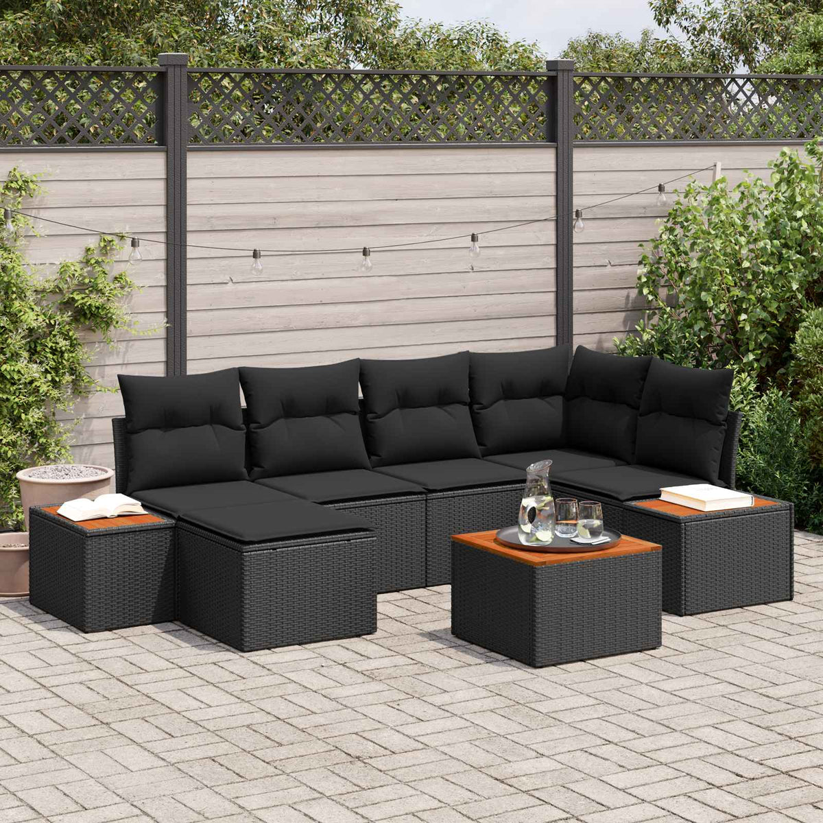 Tuin Sofa Set met kussen 7 pcs Zwart poly rattan is nu te koop bij PeponiXL, paradijselijk wonen!