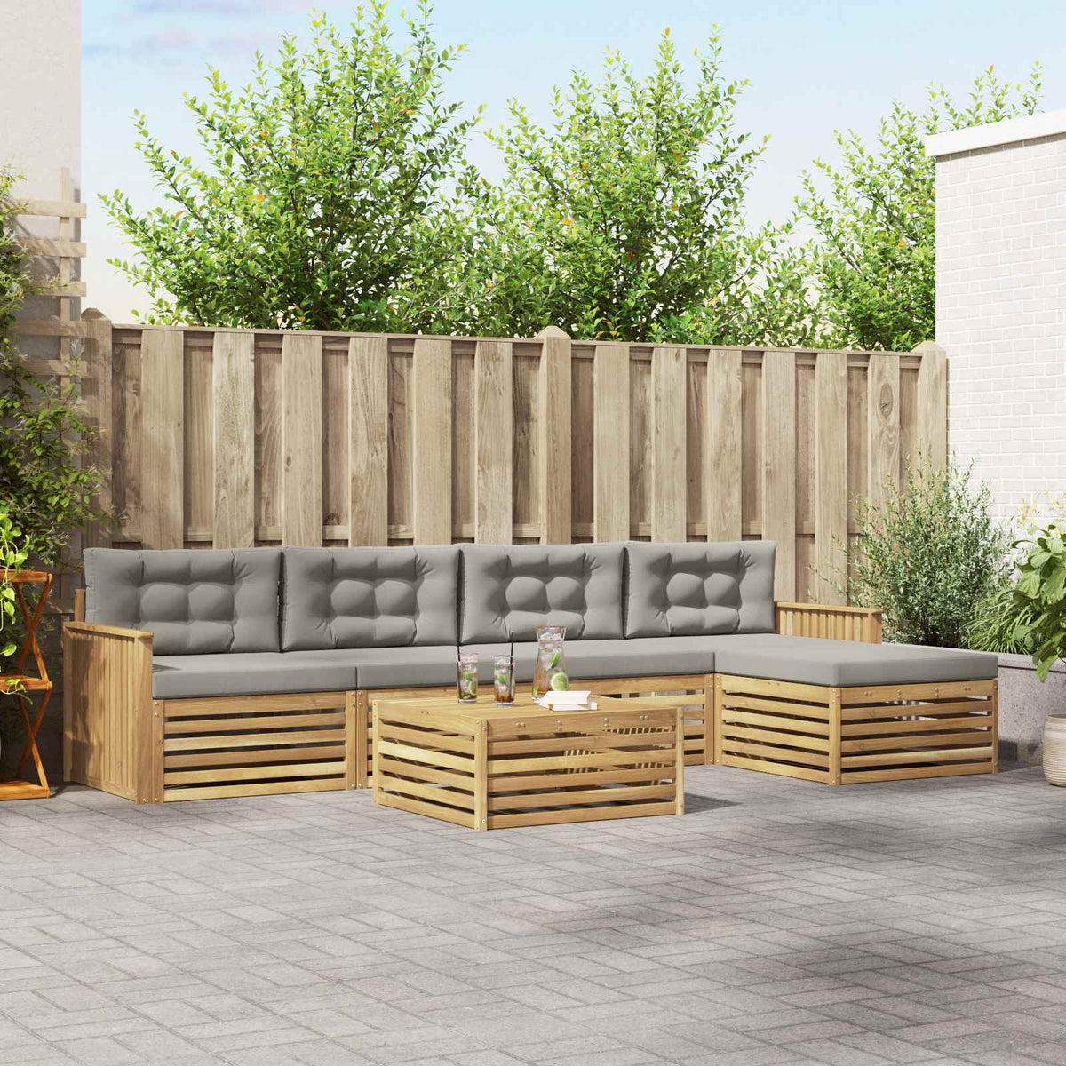 Buiten bankenset 6 pcs Wit en Lichtgrijs 79 x 79 x 37 cm is nu te koop bij PeponiXL, paradijselijk wonen!