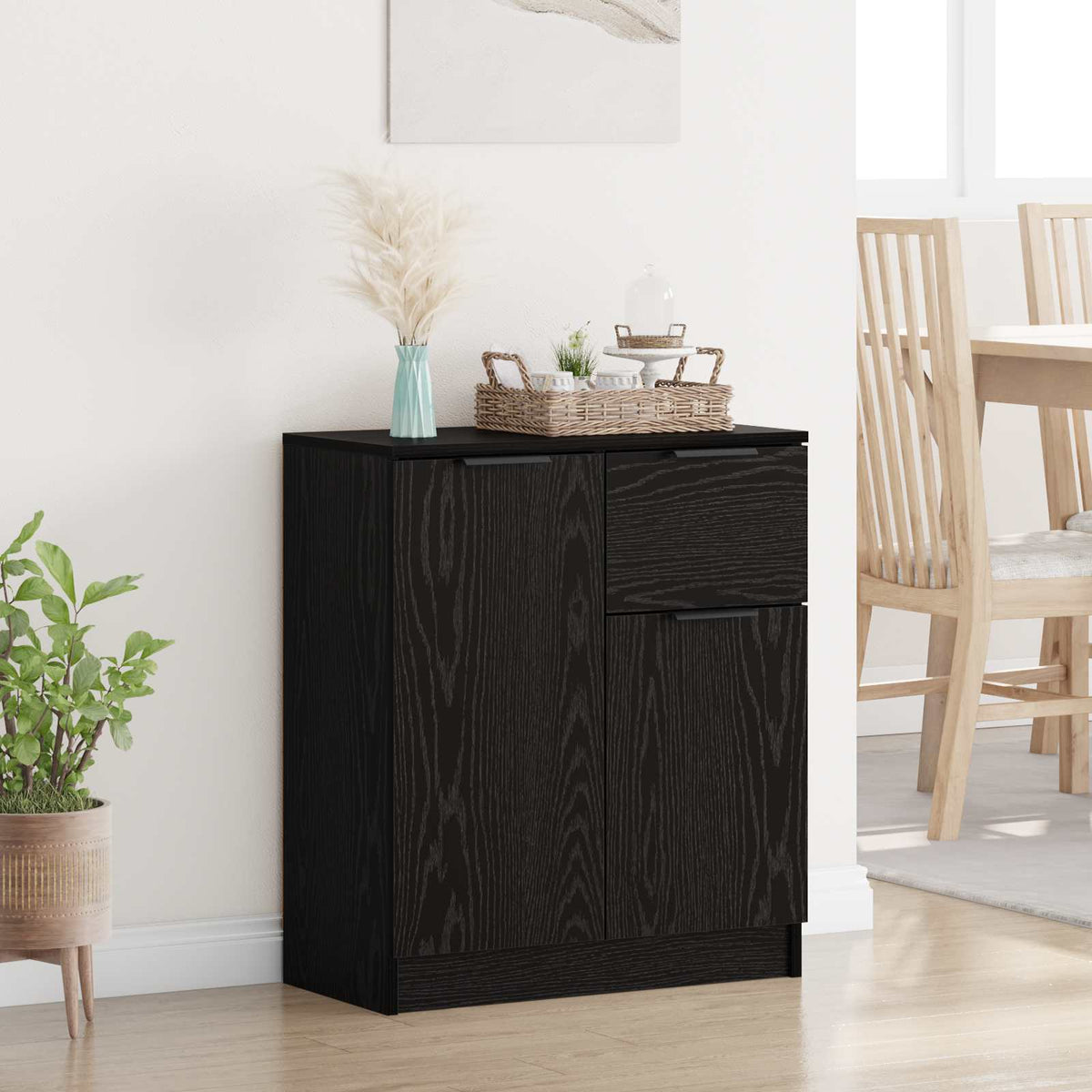Dressoir met lade Zwart Eiken 60 x 30 x 70 cm Bewerkt hout is nu te koop bij PeponiXL, paradijselijk wonen!
