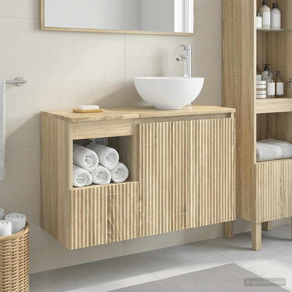 Badkamermeubelset 2 st Sonoma Eiken Bewerkt hout is nu te koop bij PeponiXL, paradijselijk wonen!