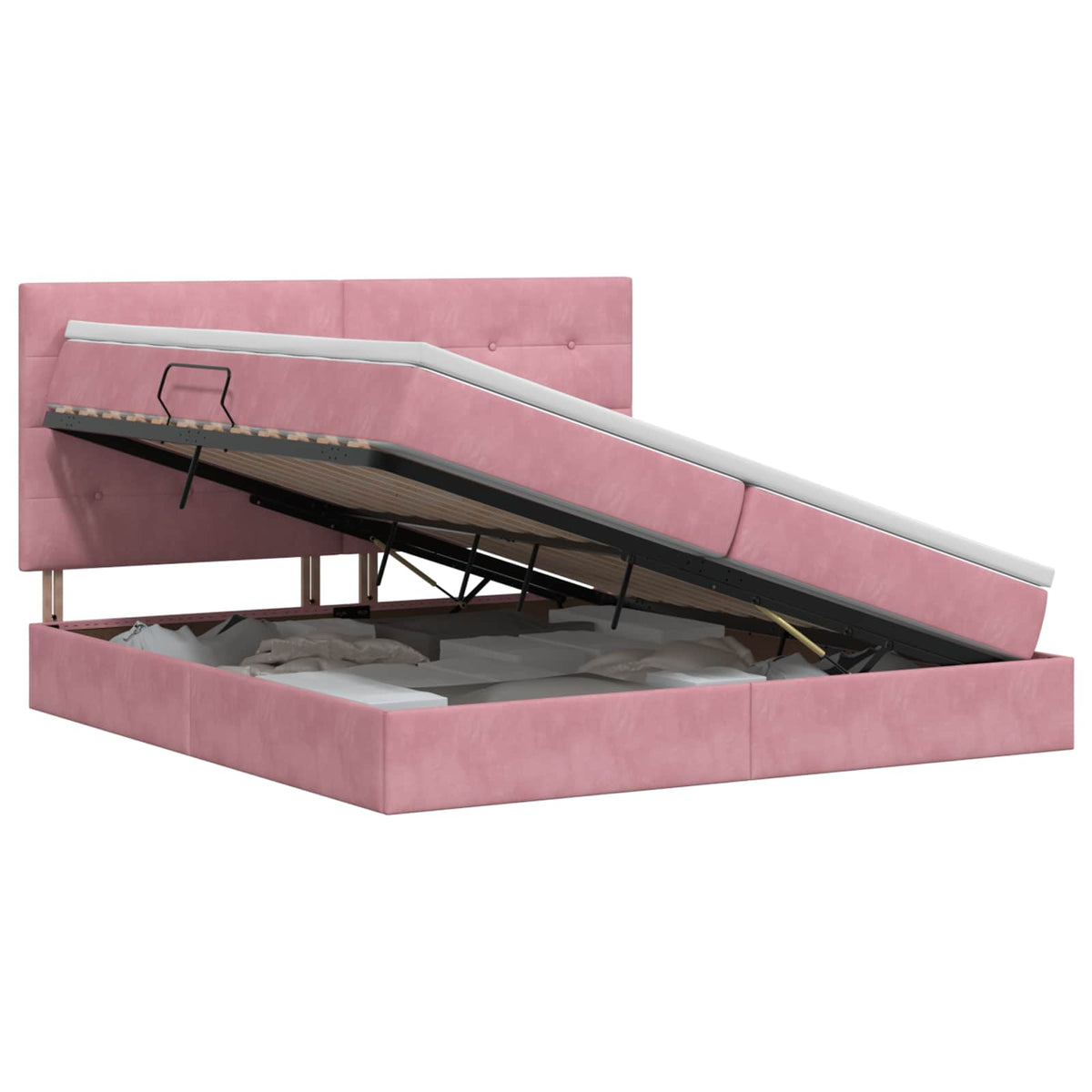 Opslag bed met matras met hoofdeinde Roze 200 x 200 cm Fluweel is nu te koop bij PeponiXL, paradijselijk wonen!