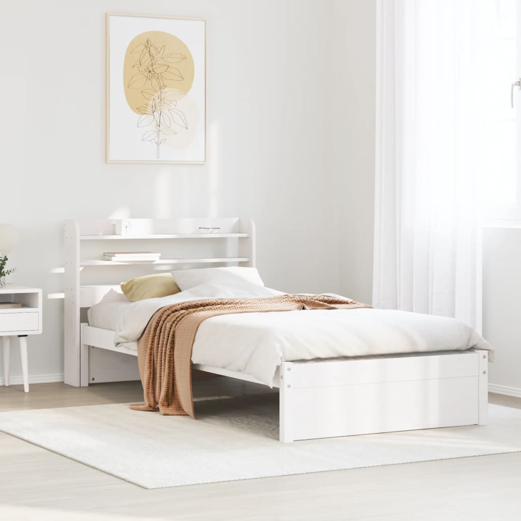 Bedframe met hoofdbord massief grenenhout wit 75x190 cm is nu te koop bij PeponiXL, paradijselijk wonen!