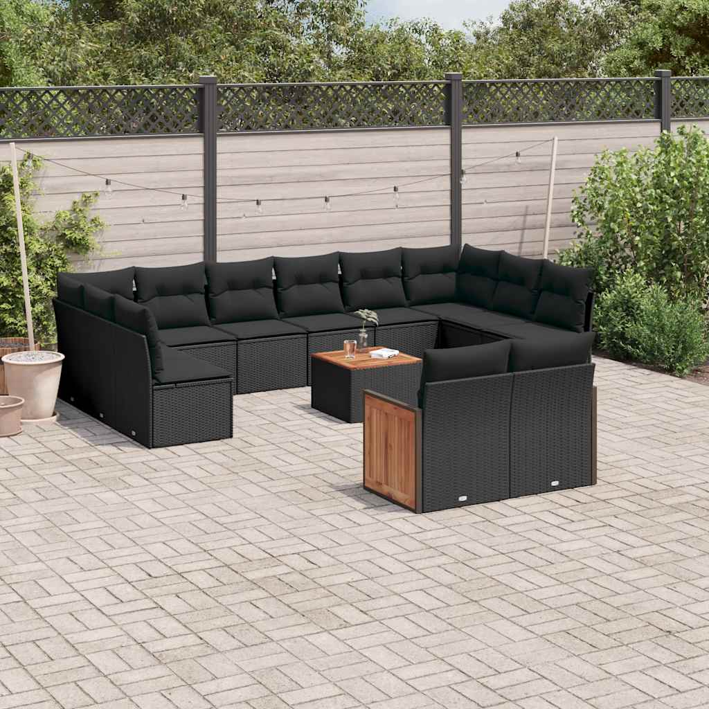 13-delige Loungeset met kussens poly rattan zwart is nu te koop bij PeponiXL, paradijselijk wonen!