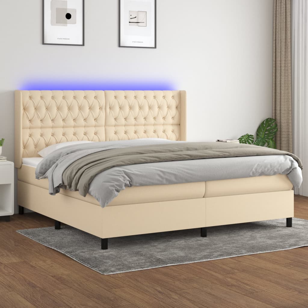 Boxspring met matras en LED stof crèmekleurig 200x200 cm is nu te koop bij PeponiXL, paradijselijk wonen!
