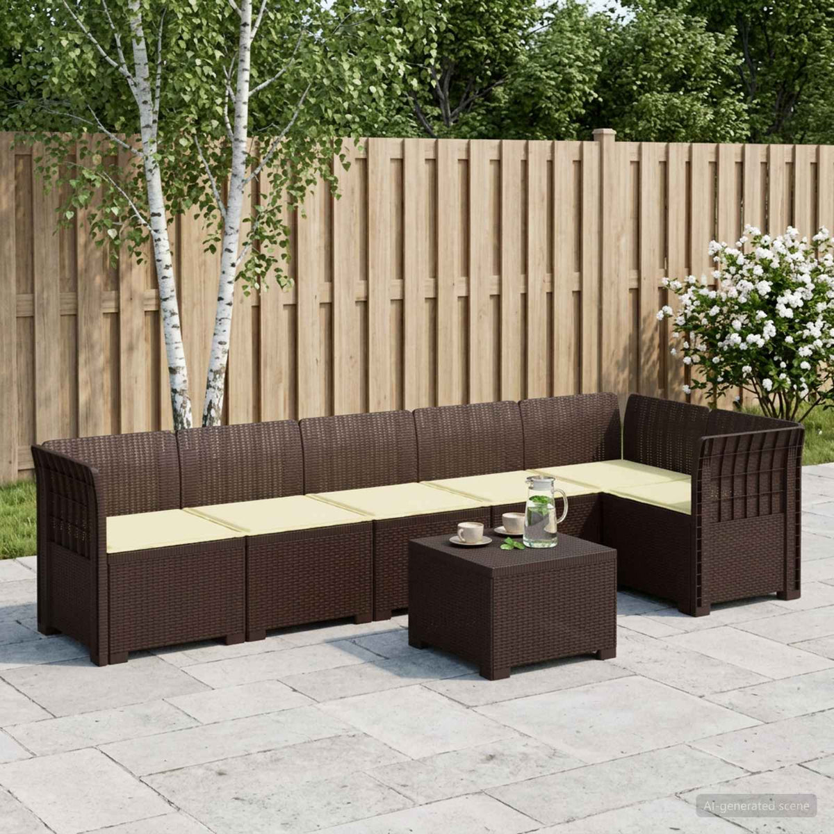 6-Zits Tuin Sofa met Kussens Rattan Look PP Bruin is nu te koop bij PeponiXL, paradijselijk wonen!