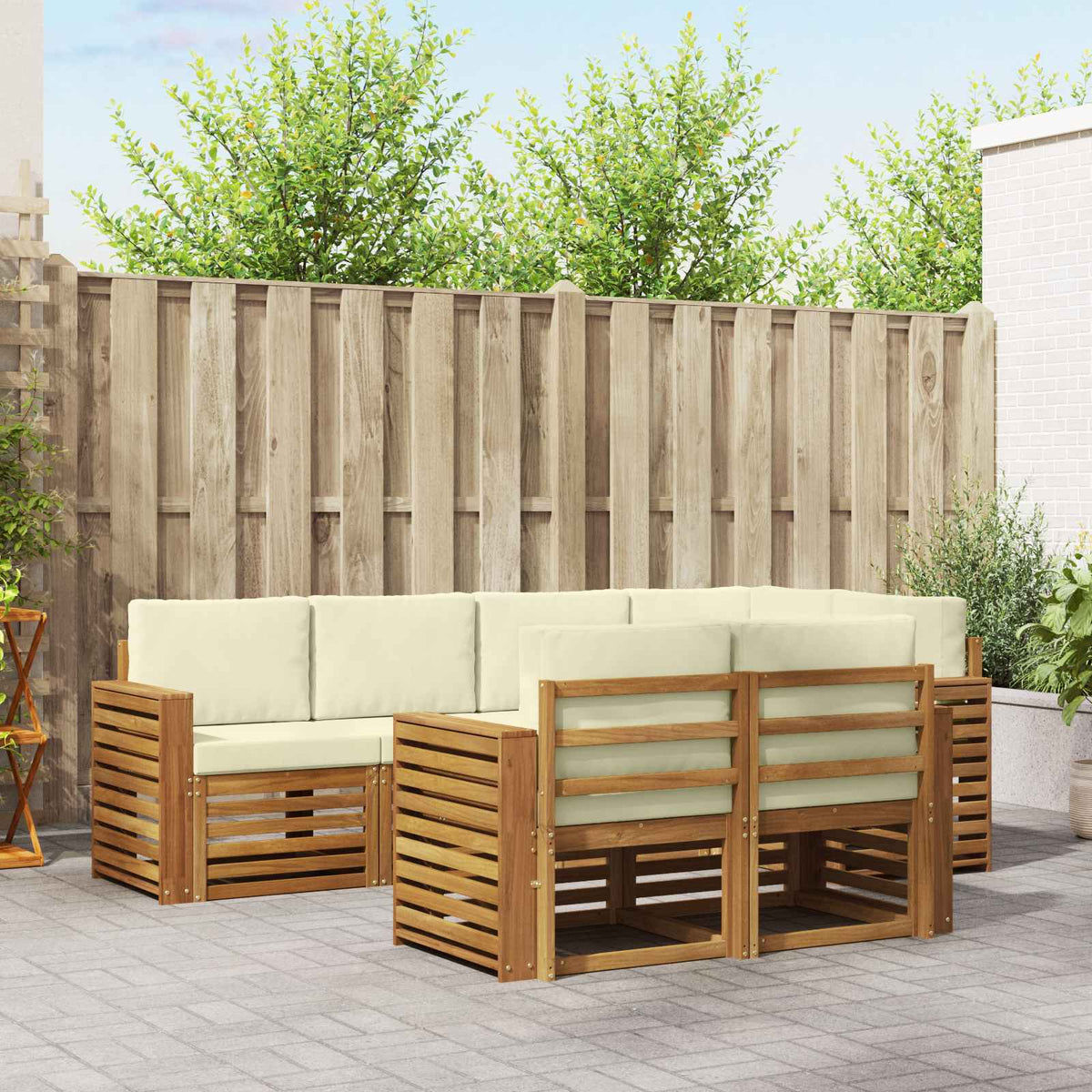 Hoekbank Set met kussen 7 pcs Natuurlijk en Crème is nu te koop bij PeponiXL, paradijselijk wonen!