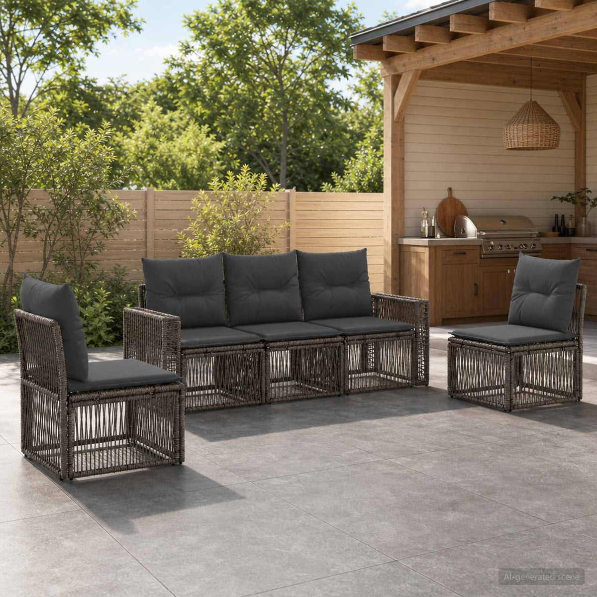 Tuinbankenset 5 pcs Grijs en Donkergrijs poly rattan is nu te koop bij PeponiXL, paradijselijk wonen!