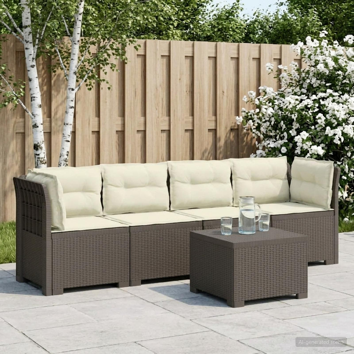 4-Persoons Tuin Sofa met Kussens Rieten Look PP Lichtgrijs is nu te koop bij PeponiXL, paradijselijk wonen!