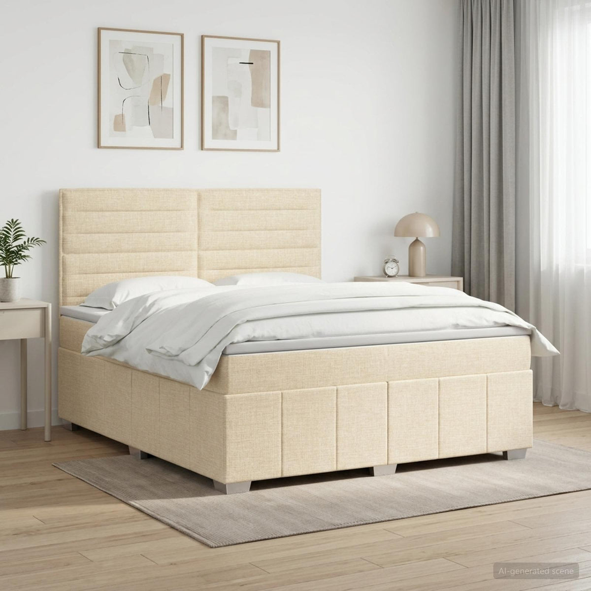 Boxspringbed met matras Crèmekleurig 140 x 200 cm Stof is nu te koop bij PeponiXL, paradijselijk wonen!