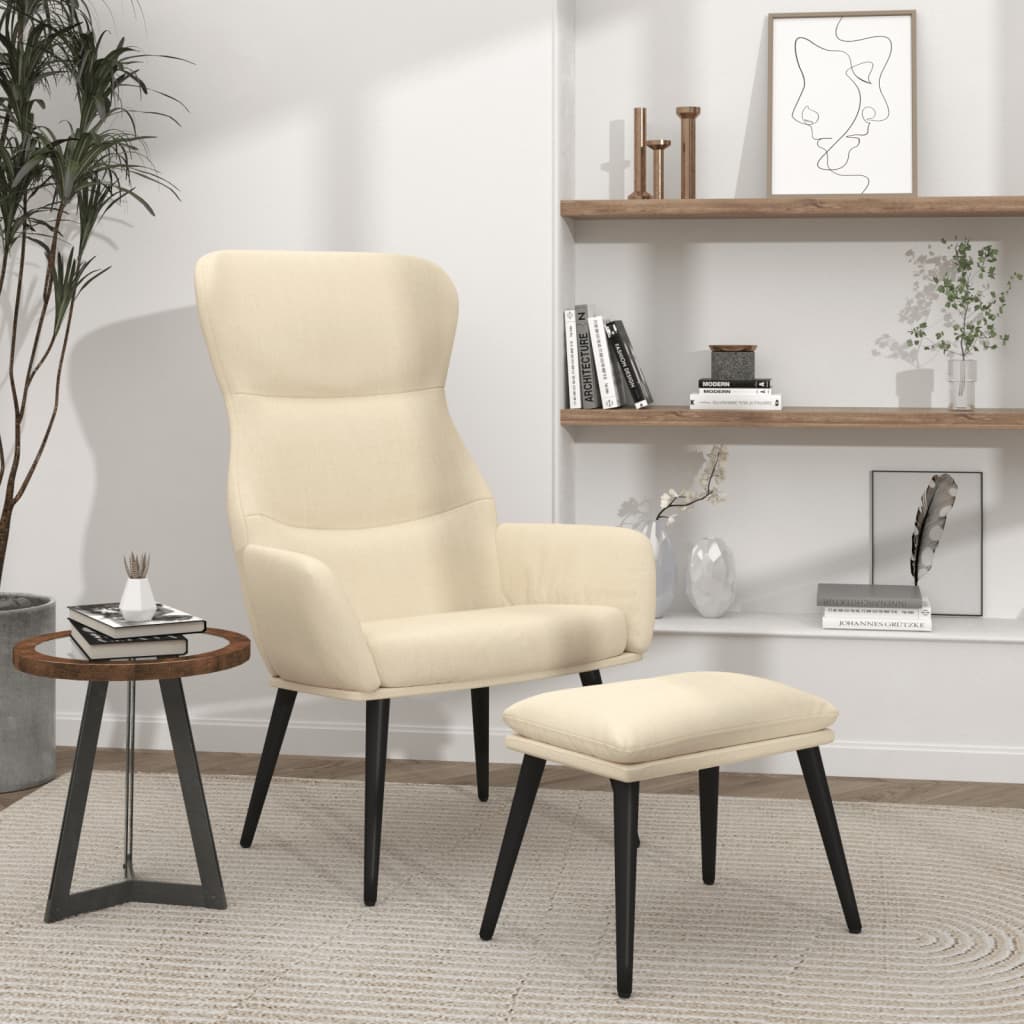 Relaxstoel met voetenbank stof crèmekleurig is nu te koop bij PeponiXL, paradijselijk wonen!