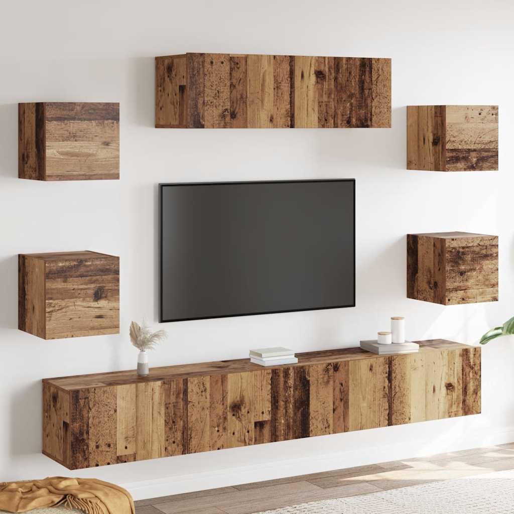 7-delig Tv-meubelset wandmontage bewerkt hout oud houtkleurig is nu te koop bij PeponiXL, paradijselijk wonen!