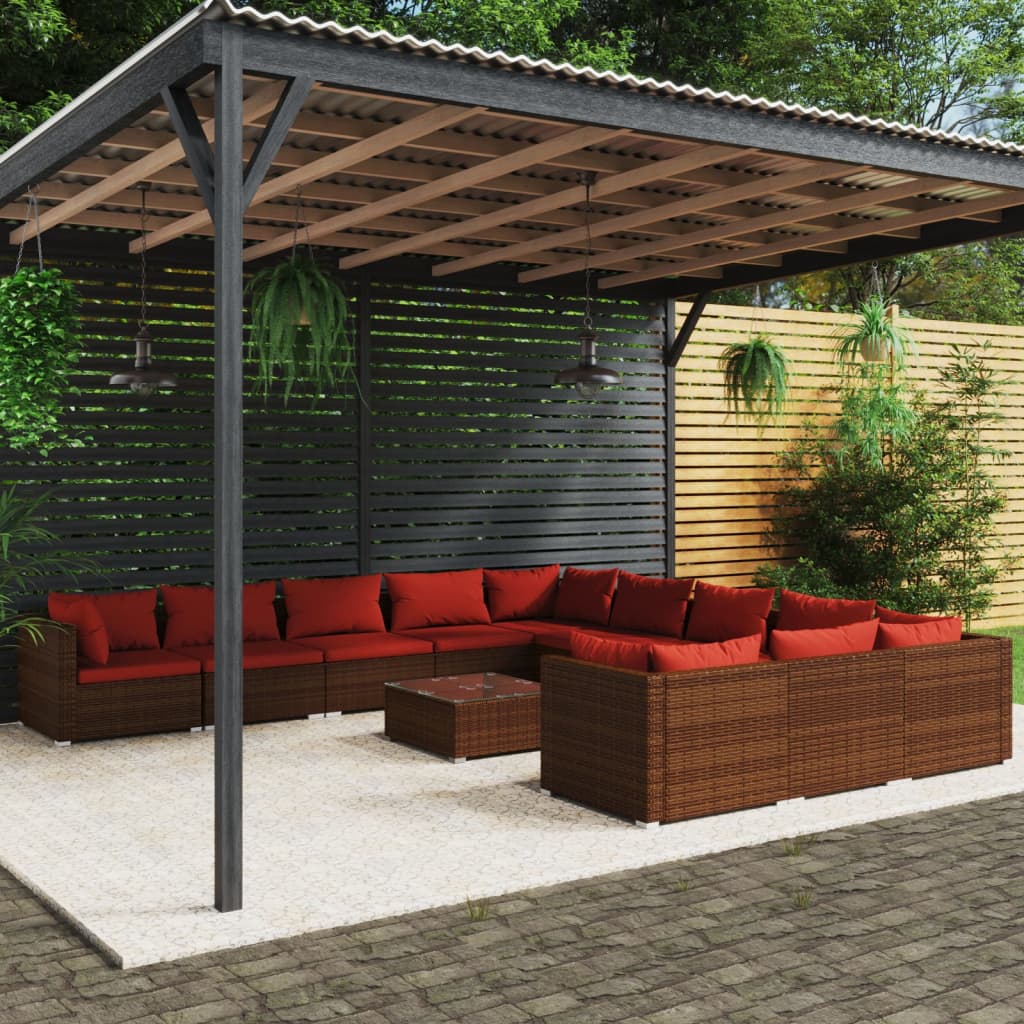 12-delige Loungeset met kussens poly rattan bruin is nu te koop bij PeponiXL, paradijselijk wonen!