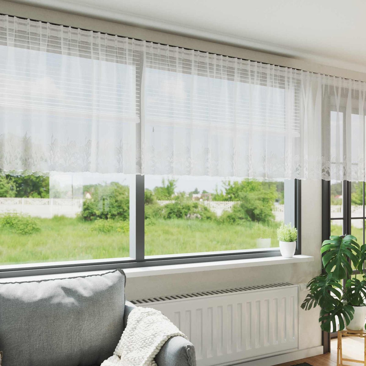 Kantgordijn met gordijnen Bloemen Wit 80 x 400 cm Polyester is nu te koop bij PeponiXL, paradijselijk wonen!