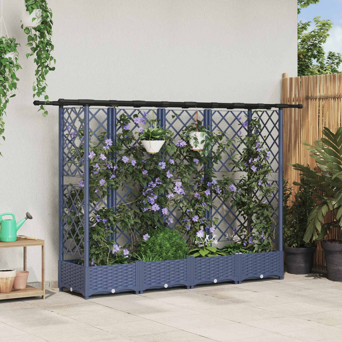 Verhoogd Bed met Trellis en Dak Grijs 202,5 x 40 x 121 cm PP is nu te koop bij PeponiXL, paradijselijk wonen!