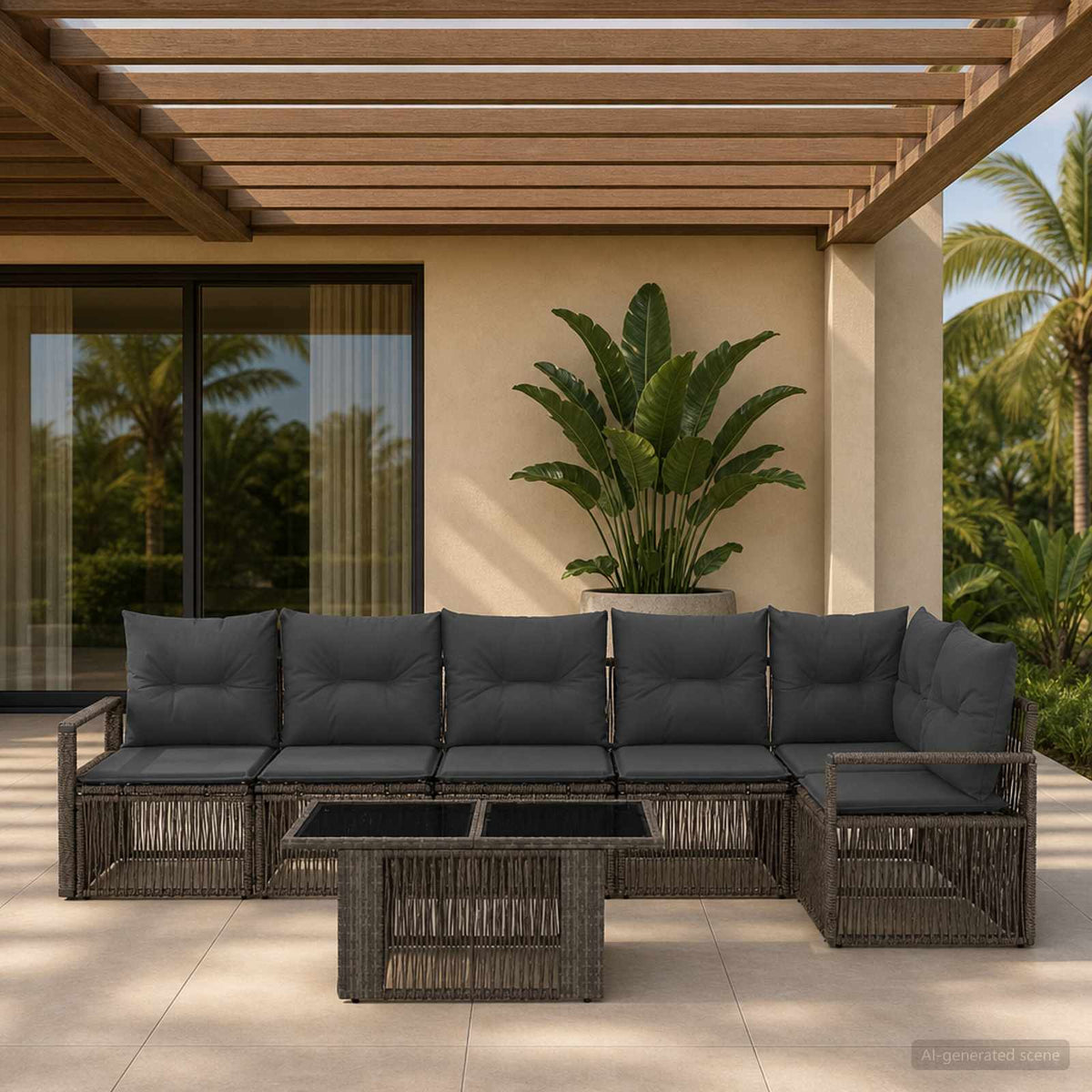 Tuinbankenset 7 st Grijs en Donkergrijs poly rattan is nu te koop bij PeponiXL, paradijselijk wonen!