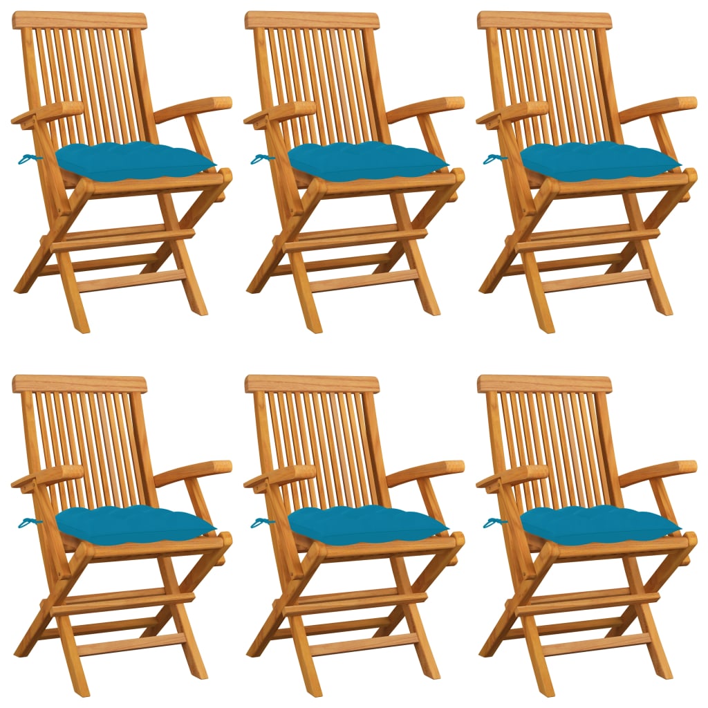 Tuinstoelen 6 st met lichtblauwe kussens massief teakhout is nu te koop bij PeponiXL, paradijselijk wonen!