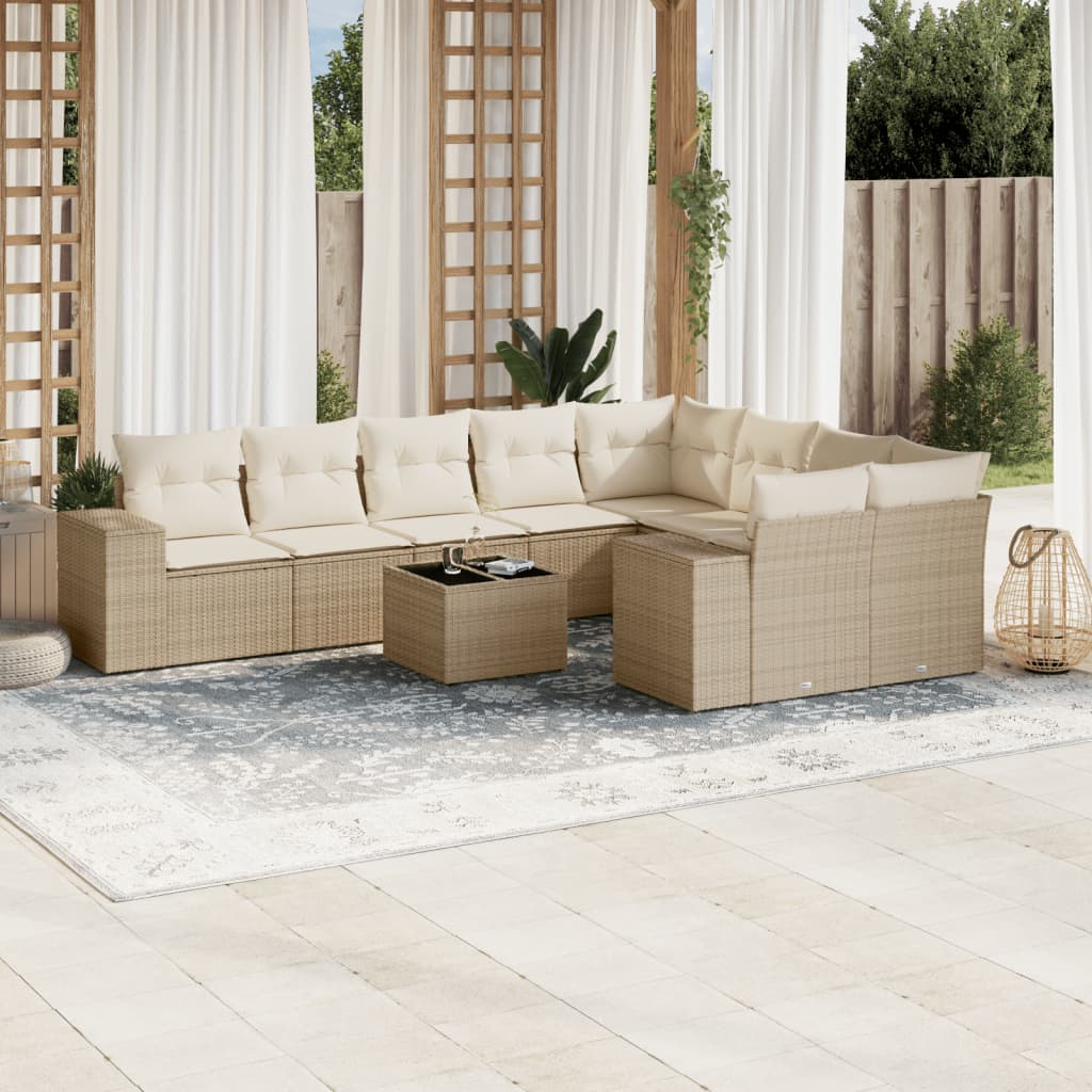 10-delige Loungeset met kussens poly rattan beige is nu te koop bij PeponiXL, paradijselijk wonen!