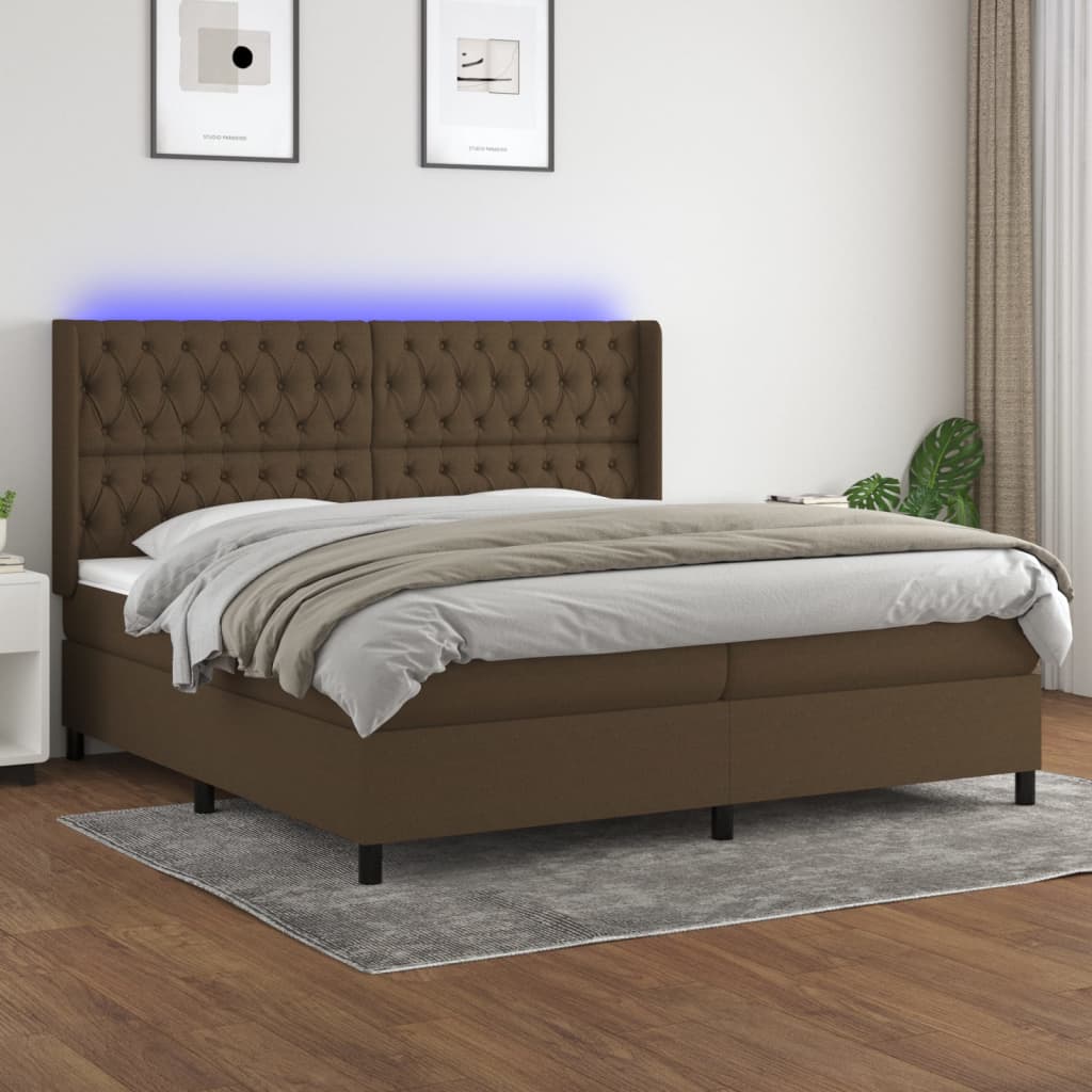 Boxspring met matras en LED stof donkerbruin 200x200 cm is nu te koop bij PeponiXL, paradijselijk wonen!